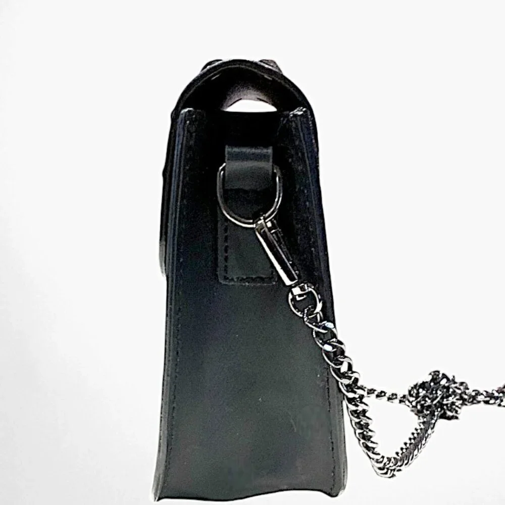 Borse in Pelle Black Studded Matte Leather Crossbody Bag w/Chainstrap